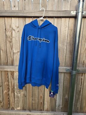 Champion Men's Blue Logo Hoodie Sweatshirt